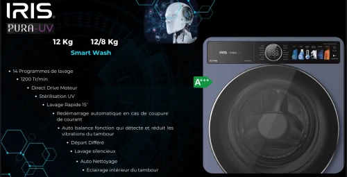 IRIS LAVE LINGE PURA UV 12 KG DARK SILVER