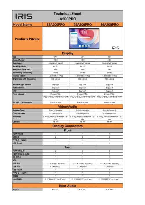 IRIS ECRAN INTERACTIF 86"A200 PRO