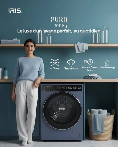 IRIS LAVE LINGE PURA 10.5/7 KG SECHANT OCEAN BLUE