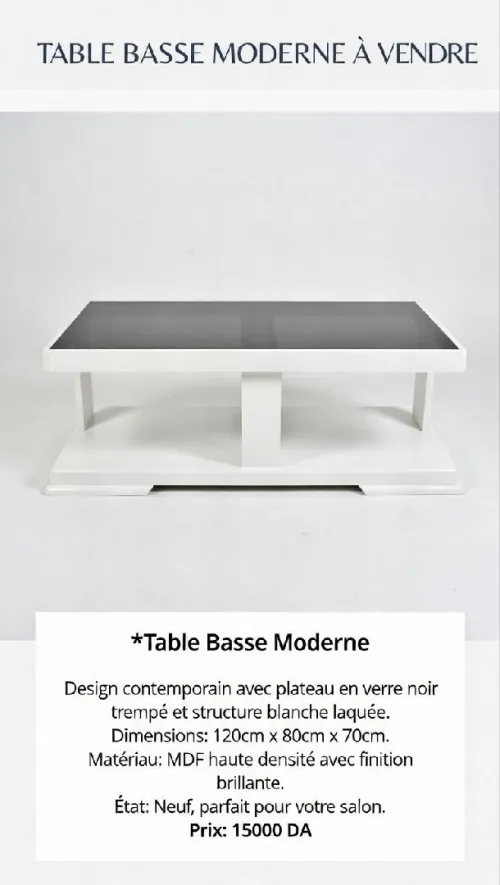 Table blanche basse 120x80x70