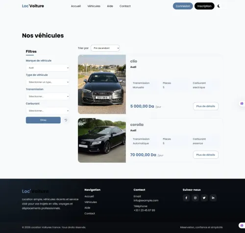 Site web de location de voitures avec PHP / MySQL + panneau admin+ panneau client