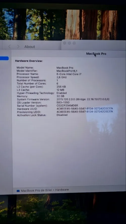 macbook pro 19 16' I7 32GB
