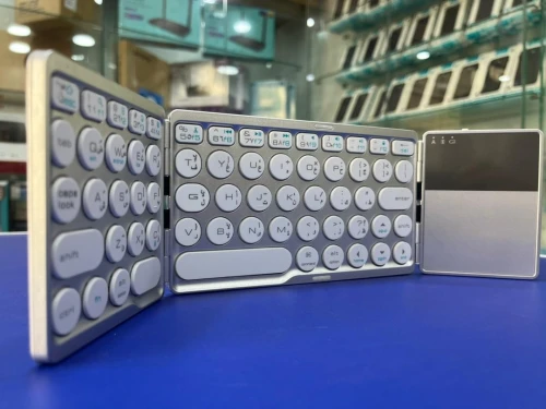 Clavier Bluetooth QWERTY sans fil pliable avec pavé tactile FK039, 64 touches, blanc, noir