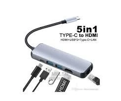 Hub Adaptateur USB-C 5-en-1 - HDMI, 2x USB, RJ45 Gigabit, Power Delivery - Neuf