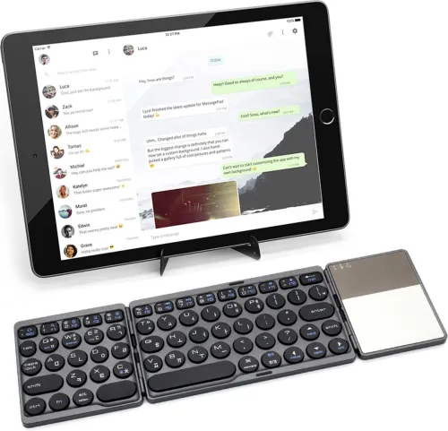 Clavier Bluetooth QWERTY sans fil pliable avec pavé tactile FK039, 64 touches, blanc, noir