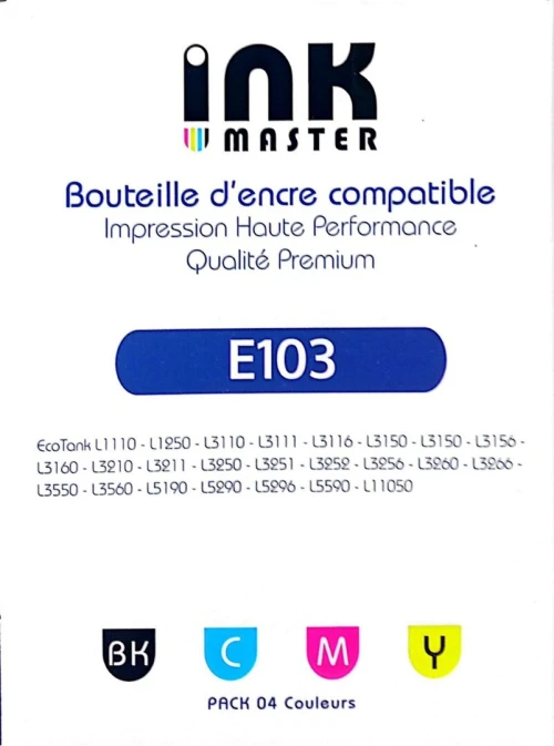 Pack Encre INKMASTER E103 - 4 Couleurs, Compatible EPSON EcoTank, Qualité Premium