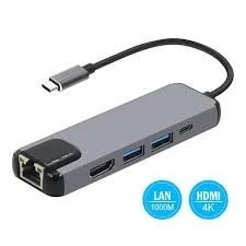 Hub Adaptateur USB-C 5-en-1 - HDMI, 2x USB, RJ45 Gigabit, Power Delivery - Neuf
