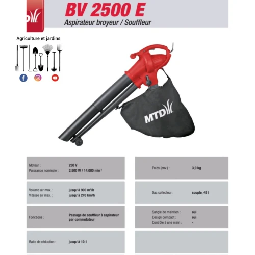 souffleur aspirateur MTD BV 2500 E