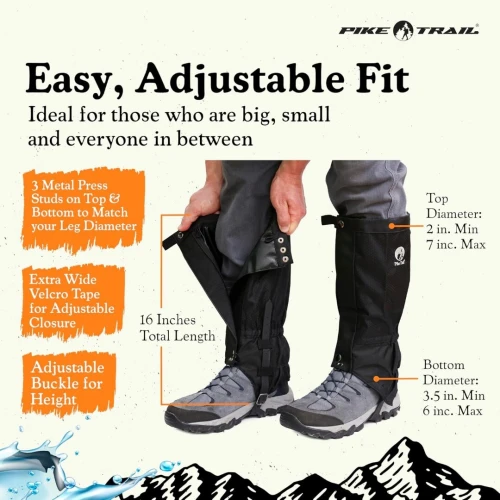 Pike Trail - Guêtres de Randonnée Étanches PREMIUM - Protection Totale Pluie, Neige, Boue & Débris