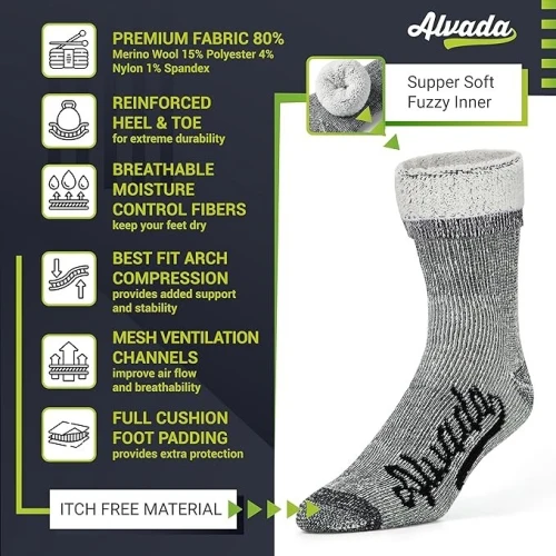3 Paires Chaussettes Randonnée LAINE MÉRINOS - Thermiques, Respirantes & Confort Anti-Ampoules