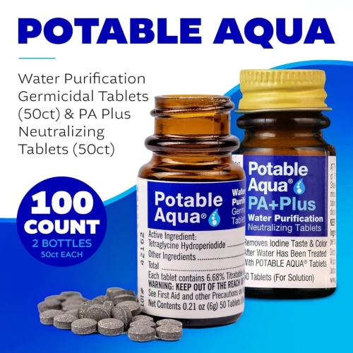 PORTABLE AQUA - Comprimés de Purification d'Eau PA & PA+, Rende l'Eau Potable Instantanément