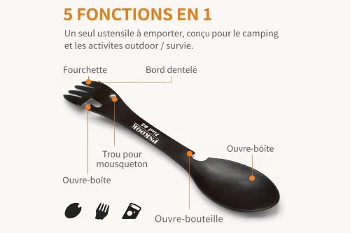 Spork Tactique Multifonction Ultra Resistant - Noir Mat