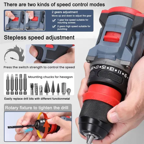 16.8V 2 in 1 drill electric 45Nm multi visseuses, perceuse Brushless