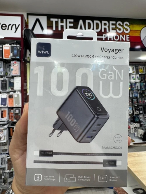 Chargeur WiWU Voyager CHG300 100W PD/QC GaN avec écran intelligent