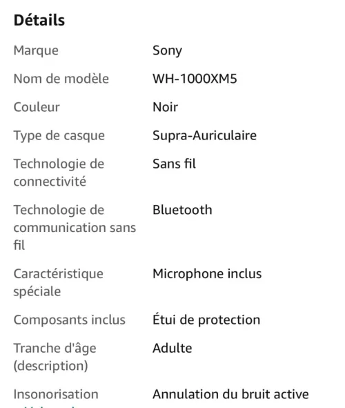 Casque Sony WH-1000XM5
