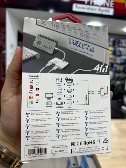 Hub PROMATE 4-IN-1 LIGHTNING MULTIMEDIA 
