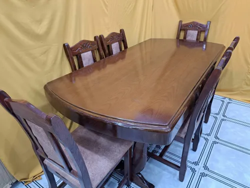 Table salle à manger 6 chaises ovale bois rouge 