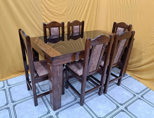 Table 6 chaises en bois rouge 