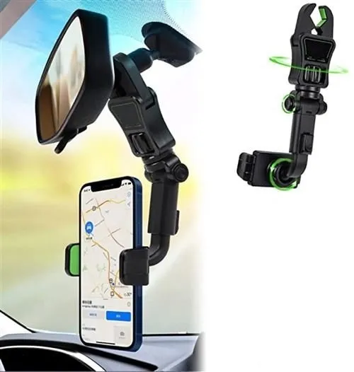 Support de téléphone voiture multifonctionnel pour rétroviseur, rotatif à 360 degrés