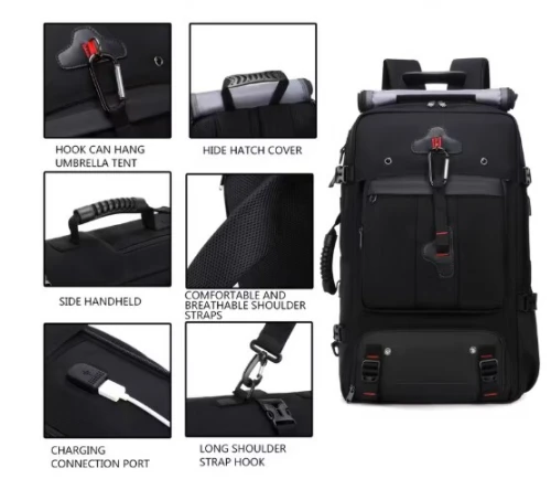 Sac à dos ENOSHI 50L USB  مثالي للسفر باقي غير زوج  Blanc B noir et  Gris