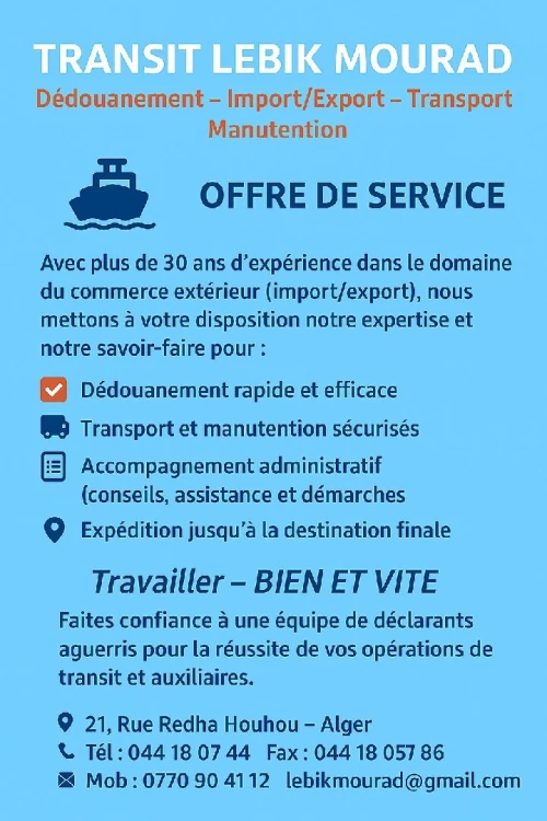 Transit import export livraison 