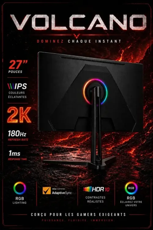 VULPES VOLCANO - ÉCRAN GAMING 27" - 2K QHD - IPS - 180HZ - 1MS - RGB - PC & CONSOLE - BLACK