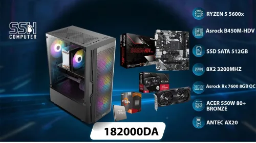 CONFIG PC GAMER - Ryzen 5 5600x / RX 7600 8GB OC / 16GB RAM DDR4 / 512GB SSD SATA