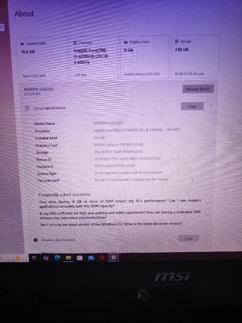 Pc gamer msi gt72vr 6re  pc portable gaming laptop 