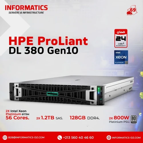 RENEWED HPE ProLiant DL380 Gen10 2x Platinum 8173M 56 C/112 Th 128GB RAM/ P408i+ 2x 1.2TB SAS/ 2x 800W