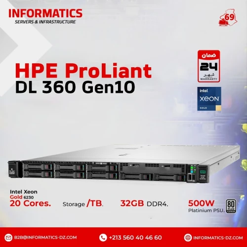 HP Proliant DL360 G10 Intel Xeon Gold 6230 20C/40Th 32GB RAM -DISQUE AU CONFIG- /500W