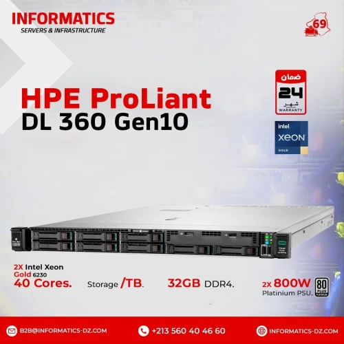 HP Proliant DL360 G10 2X Intel Xeon Gold 6230 40C/80Th 32GB RAM -P408Ii- -DISQUE AU CONFIG- / 2X 800W