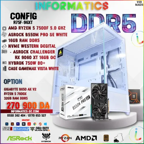 INFORMATICS CONFIG R75F-96XT | RYZEN 5 7500F | B650MK | NVME 512GB | 16GB DDR5 | RX 9060 XT 16GB