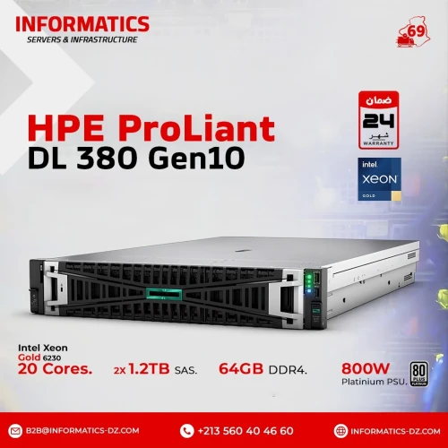 RENEWED HPE ProLiant DL380 Gen10 Intel Xeon Gold 6230 20C/40Th 64GB RAM E208i + 2x 1.2TB SAS/ 800W