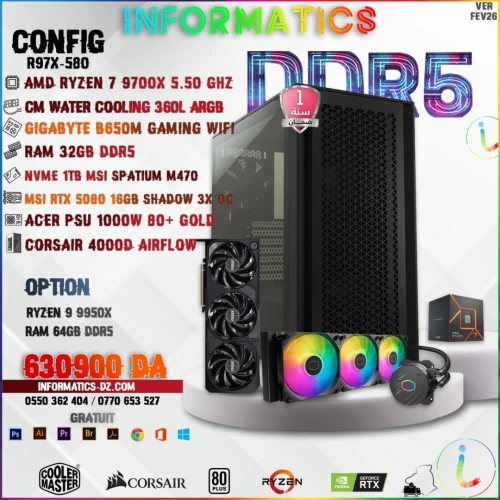 INFORMATICS CONFIG R97X-580 | RYZEN 7 9700X 5.50 GHZ + 360MM | RTX 5080 16GB OC | 32GB DDR5