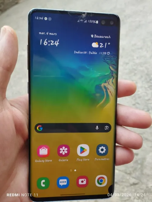 Samsung s10 plus 128g 8g batterie 4100mah فيه زوج طاشات كحولة ومشقوق ملور والقدام  يمشي 10/10💯 