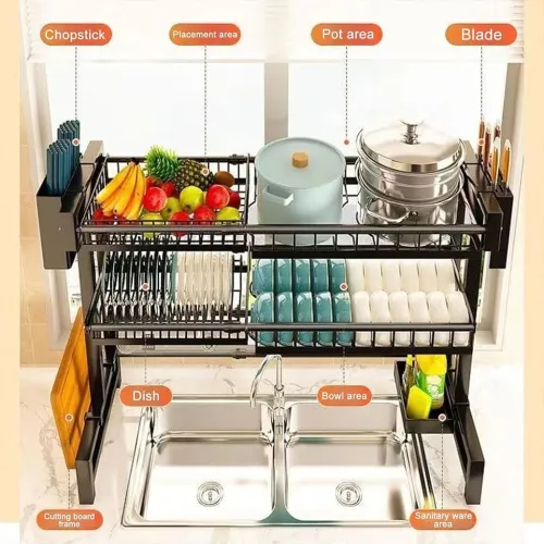Egouttoir Vaisselle Cuisine à Longueur Extensible Deux Niveaux avec Grande 