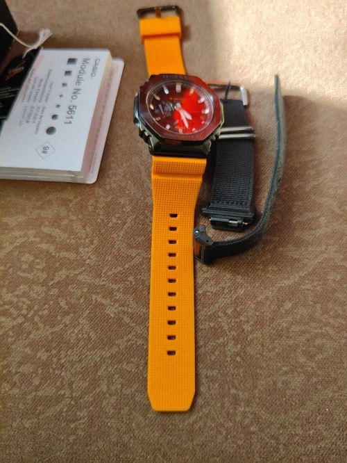 Montre homme casio g shock metal original gm2100cb-er double bracelet orange et noir 