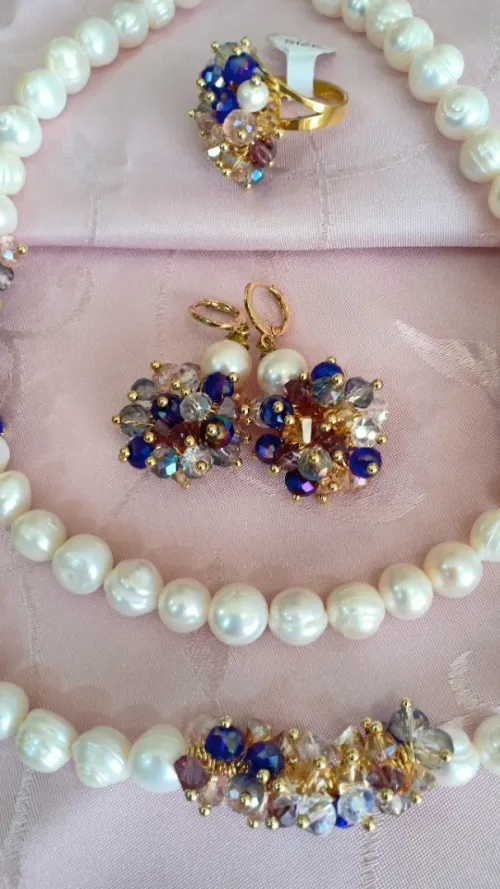 Parure en perles de culture joher hor et cristal 💎طاقم من الجوهر الحر والكريستال 
