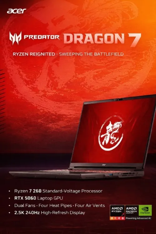 Acer Predator Nitro 7 Al ~ Dragon7 (Édition limitée) Ryzen 7 260 AI /RTX5060/ 16/1Tb 16" 2.5K