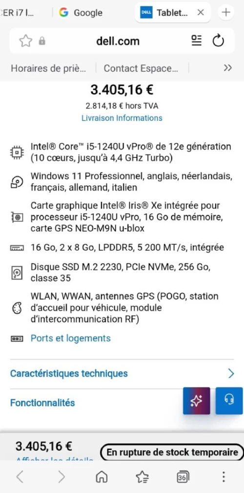 Tablette Dell latitude 7230