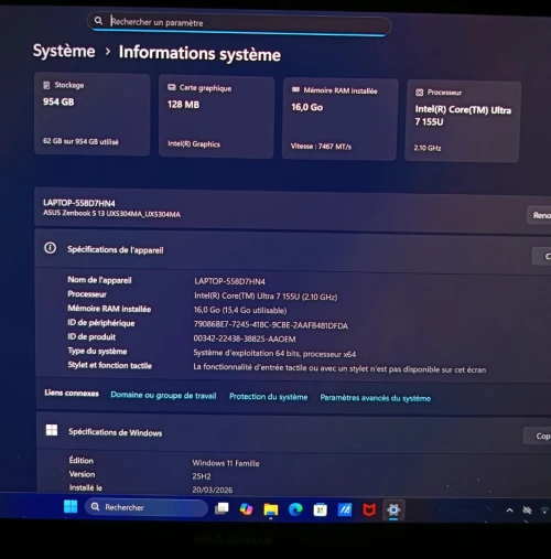 ASUS Zenbook S13 OLED  Ultra fin 1cm légér 1kg  16GB Ram 1TB SSD