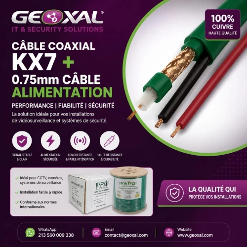 Câble Coaxial Caméra KX7 + Alimentation
