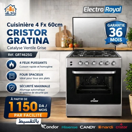 Cuisiniere 4 Fx 60cm CRISTOR GRATINA Catalyse Ventile Grise
