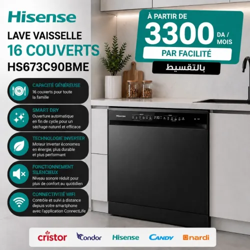Lave-vaisselle Hisense Inverter Smart Noir 16 couverts HS673C90BME