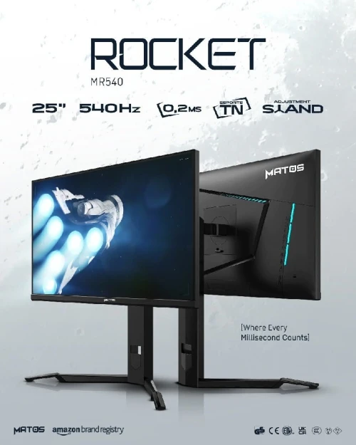 Ecran Gaming Matos Rocket 25", 540Hz, 0,2ms, Ajustable Stand