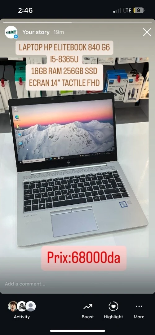 LAPTOP HP ELITEBOOK 840 G5 I5-8350U 8GB RAM 256GB SSD ECRAN 14" TACTILE FHD 
