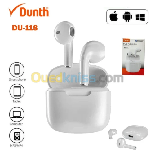 Écouteurs sans fil bluetooth, écouteur mains libres, couleur blanc DUNTH DU-T118