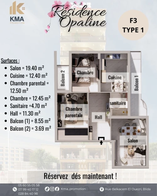 Vente Appartement F3 Blida Ouled yaich