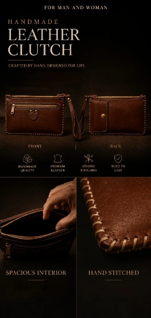 Pochette en cuir faite à la main