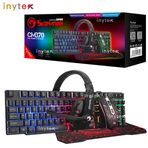 Kit Combo Gaming 4en1 Clavier + Souris + Casque + Tapis de Souris Marvo Scorpion Cm370